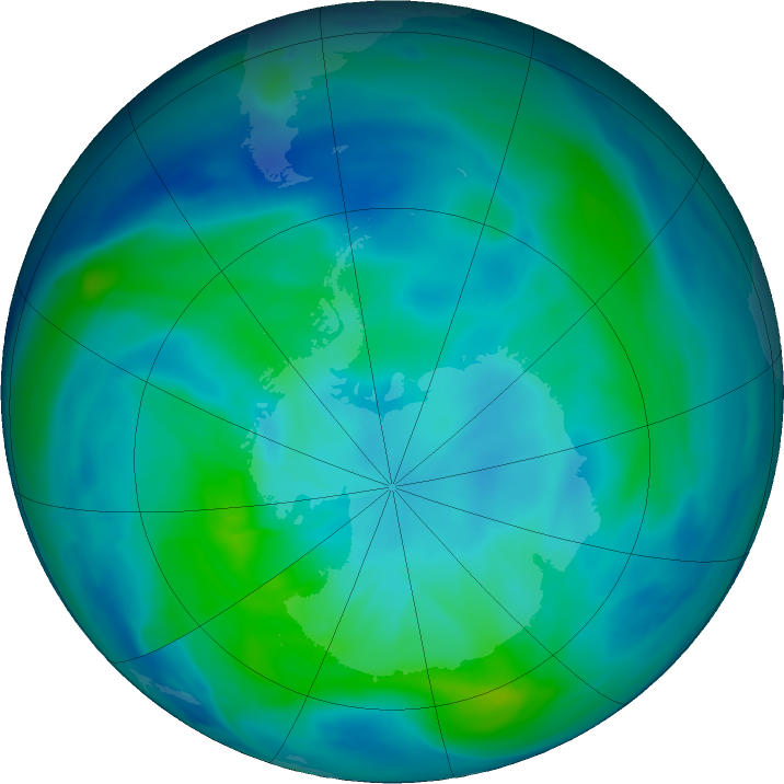 Antarctic ozone map for 15 March 2019